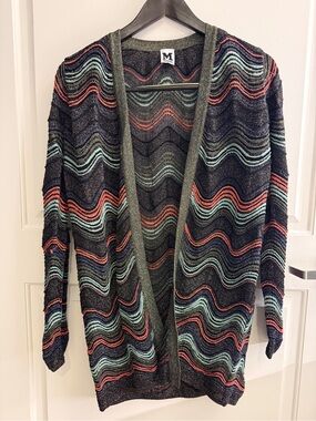 Missoni Metallic Zigzag Open Cardigan Sweater Italy Size 42 Luxury